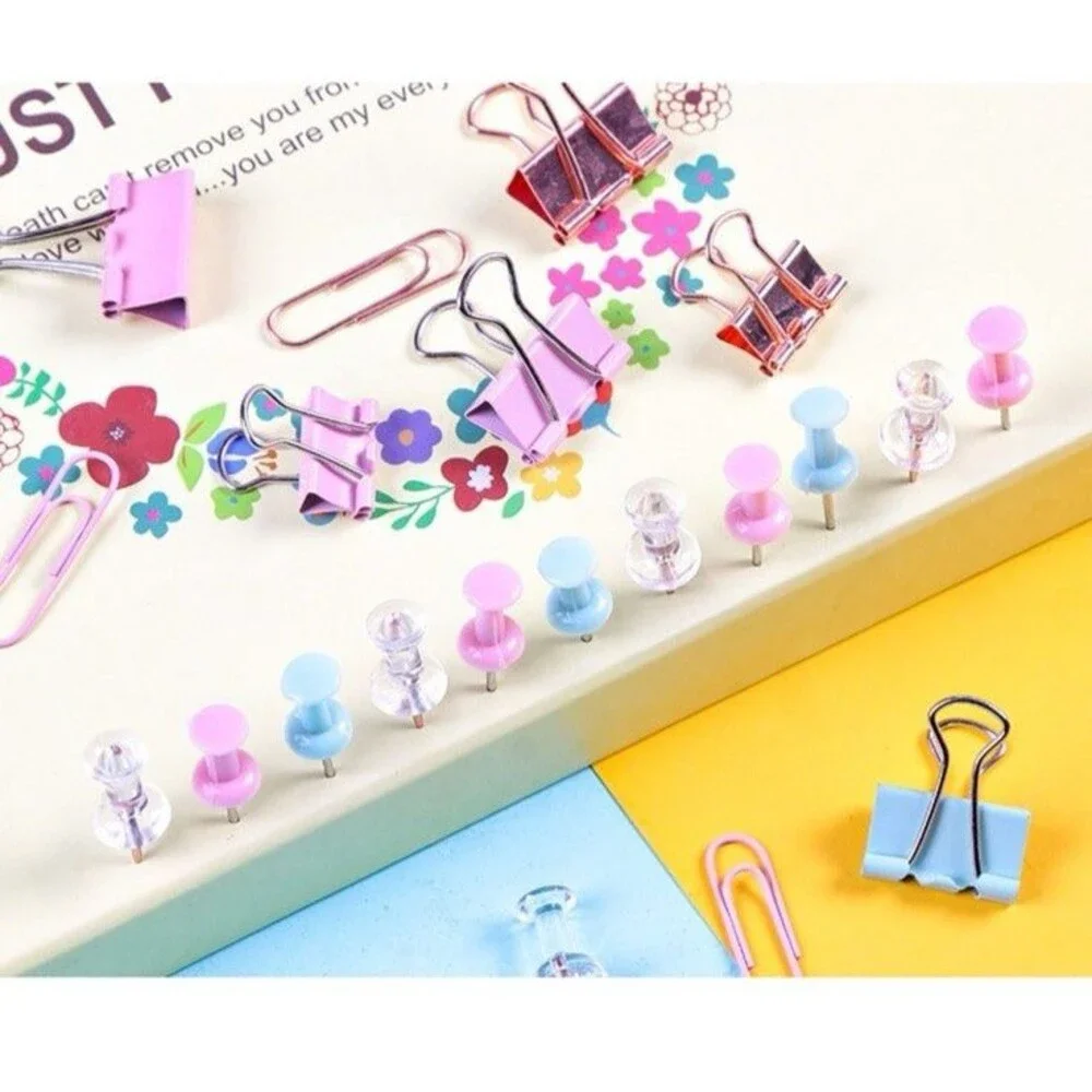 Gold Binder Clips Paper Clips Push Pins Set Home Office School Supplies Dorm NEW